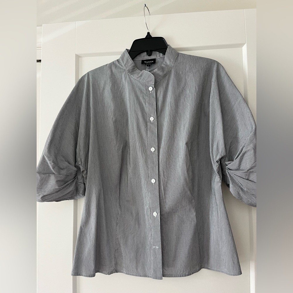 Worth pin striped blouse with 3/4 poof sleeves